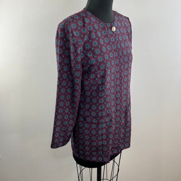 VINTAGE Leslie Fay Pink Floral Button-Up Longline Jacket Blazer VTG 8 Petite USA - Picture 3 of 10